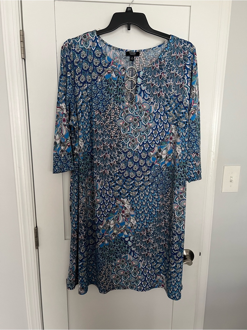 MSK Multicolor Blue and Pink Paisley Tunic with Ring Detail